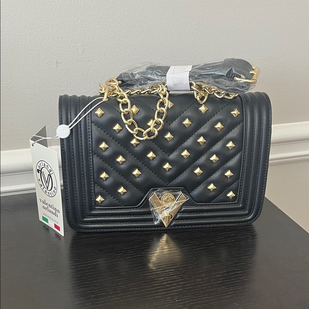 Valentino Black Crossbody Bag with Gold Studs